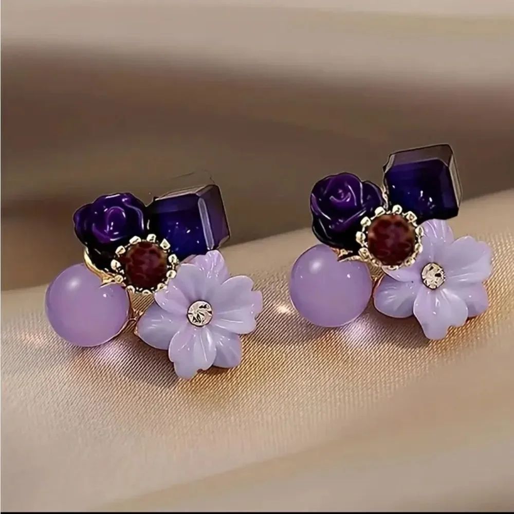 Purple Flower Cluster Earrings